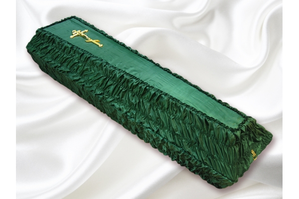 Гроб обитый тканью (атлас) зеленый